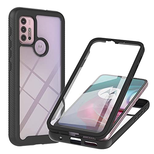 WEIOU Hülle für Motorola Moto G30 | G10 mit Eingebaute Displayschutz, PC Transparente Back Cover, 360 Grad Stoßfest Schutzhülle TPU Robust Bumper Case Handyhülle. Schwarz von WEIOU