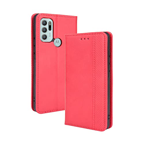 WEIOU Hülle für Motorola Moto G60s, Premium TPU/PU Leder Klappbar Schutzhülle Tasche Handyhülle mit Standfunktion & Kartensteckplätzen, Rot von WEIOU