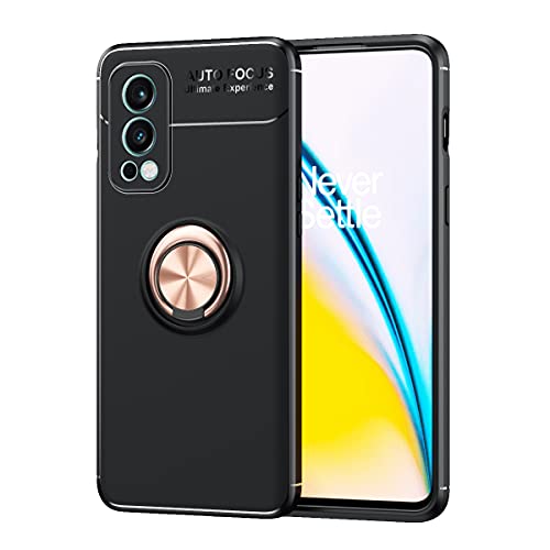 WEIOU Hülle für OnePlus Nord 2 5G, TPU Silikon Stoßfest Handyhülle mit 360 ° Drehung Fingerring Stände, Soft Bumper Schutzhülle Case Cover, rosa+schwarz von WEIOU