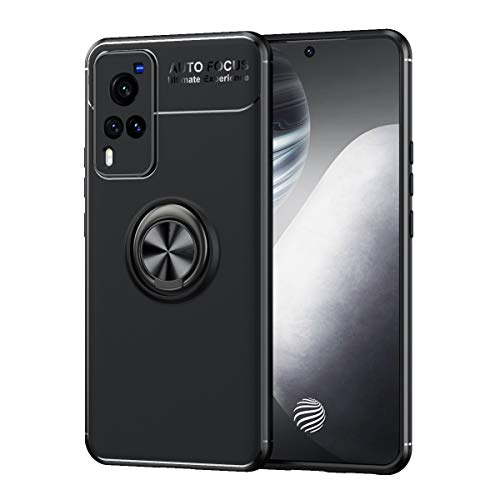WEIOU Hülle für VIVO X60 Pro 5G, TPU Silikon Stoßfest Handyhülle mit 360 ° Drehung Fingerring Stände, Soft Bumper Schutzhülle Case Cover, schwarz+schwarz von WEIOU