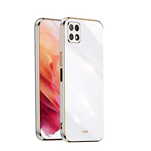 WEIOU Schutzhülle für Samsung Galaxy A22 5G Schutzhülle, Rand mit Goldbeschichtung, weich, TPU, Silikon-Gel, stoßfest, Bumper Case Cover – Weiß von WEIOU