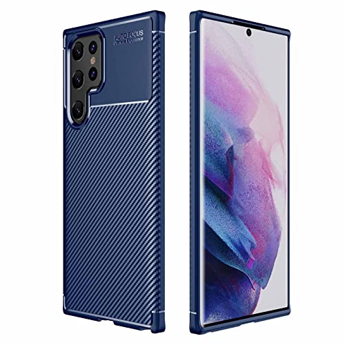 WEIOU Silikon Hülle für Samsung Galaxy S22 Ultra 5G Case, Handyhülle Carbon Fibre Texture TPU Soft Case Stoßfest Schutzhülle Cover Bumper. Blau von WEIOU