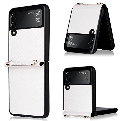 WEIOU Schutzhülle aus Kohlefaser für Samsung Galaxy Z Flip3 (Z Flip 3) 5G, Hartschale, PC und PU-Leder, stoßfest, mit Kordelzug, Weiß von WEIOU