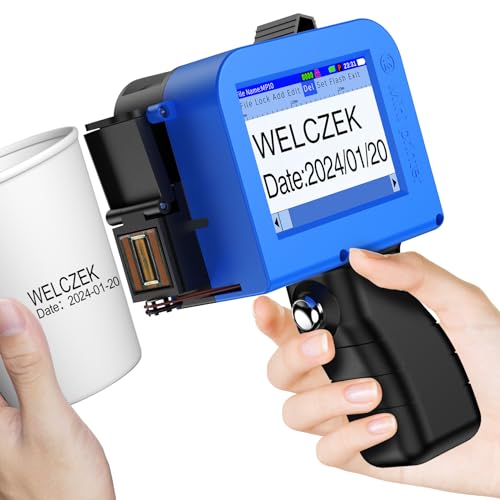 WELCZEK MP10 Mini Handdrucker mit schnell trocknender Tintenpatrone, Taschen-Tintenstrahl-Kodierungsgerät für Datum/Logo/Barcode/QR-Code/Chargennummer, tragbarer Hand-Tintenstrahldrucker von WELCZEK