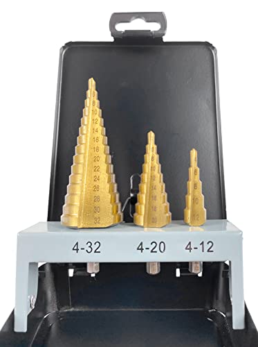 WELDINGER HSS-Stufenbohrer 3-teiliger Satz in Metallbox titanbeschichtet 4-12 mm, 4-20 mm, 4-32 mm WELDINGER HSS-Stufenbohrer 3-teiliger Satz in Metallbox titanbeschichtet 4-12 mm, 4-20 mm, 4-32 mm von WELDINGER
