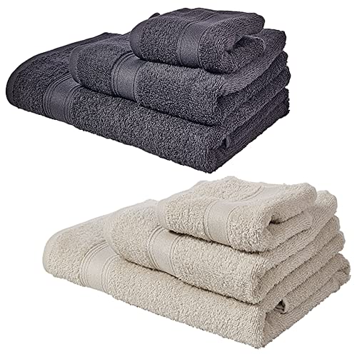 JUEGO DE 6 TOALLAS DE BAÑO: beige y gris: toallas de cortesía 30X50; de lavabo 50X90; de ducha 70X140 cm; 450 gr/m2 100% algodón von WELL HOME MOBILIARIO & DECORACIÓN