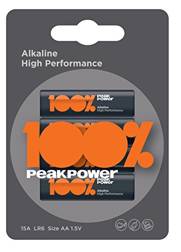 WELL BAT-R6/ALK-BL4-PP Alkaline Battery R6 (AA) 4 Stück/Blister Peak Power transparent von WELL