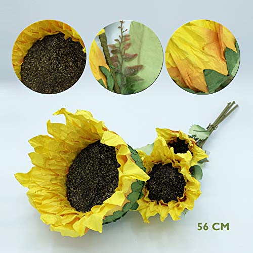 WELLHOME Sonnenblumenstrauß mit 3 Blüten in Farbe, Gelb, 56 cm, 12 Stück von WELLHOME