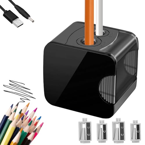 Elektrischer Bleistiftspitzer, Elektrischer Anspitzer mit Behälter, Bleistiftspitzer Elektrisch Kinder, Elektrischer Spitzer für Kinder Doppelloch, Automatischer Bleistiftspitzer für Haus Büro Schule von WELLXUNK