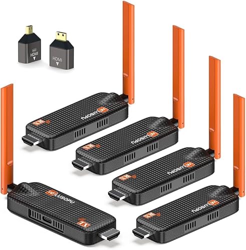 2025 Wireless HDMI Transmitter and 4 Receivers, bis zu 6 TV, 4K Decoding 5G/1080P Funk HDMI Extender Streaming Video für Laptop, Kamera zu TV, Projektor, 98FT/30M von WELUSOPU