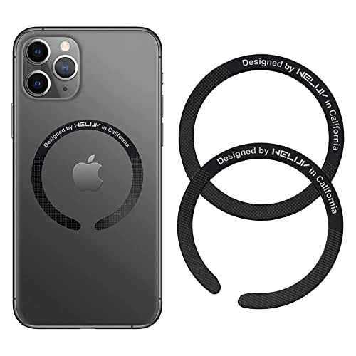 WELUV Universal MagSafe Ring, Magnetischer Ring mit Aufkleber für MagSafe Wireless Charging Conversion Kit, Kompatibel mit iPhone 14/13/12/11/X/8 Serie, Galaxy S22/S21/20 und mehr, 2 Stück, Schwarz von WELUV