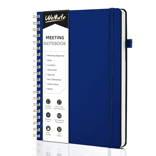 WEMATE 200 Seiten Meeting-Notizbuch für die Arbeit mit Maßnahmen, Bürobedarf für Besprechungsplaner, Besprechungsagenda-Aufzeichnungs-Spiralnotizbuch, B5 (26 × 18 cm) - Dunkelblau von WEMATE