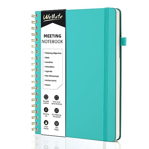 WEMATE 200 Seiten Meeting-Notizbuch für die Arbeit mit Maßnahmen, Bürobedarf für Besprechungsplaner, Besprechungsagenda-Aufzeichnungs-Spiralnotizbuch, B5 (26 × 18 cm) - Grün von WEMATE