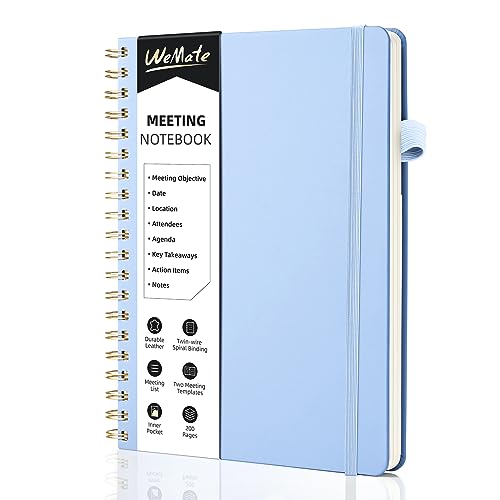 WEMATE 200 Seiten Meeting-Notizbuch für die Arbeit mit Maßnahmen, Bürobedarf für Besprechungsplaner, Besprechungsagenda-Aufzeichnungs-Spiralnotizbuch, B5 (26 × 18 cm) - Hellblau von WEMATE