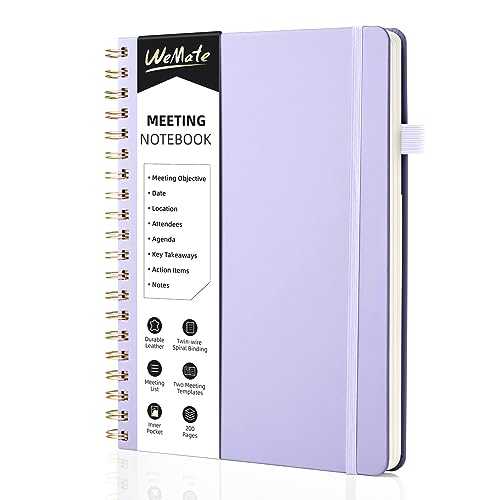 WEMATE 200 Seiten Meeting-Notizbuch für die Arbeit mit Maßnahmen, Bürobedarf für Besprechungsplaner, Besprechungsagenda-Aufzeichnungs-Spiralnotizbuch, B5 (26 × 18 cm) - Lila von WEMATE