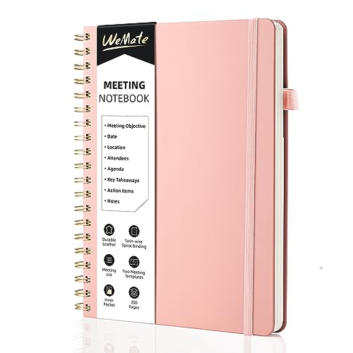 WEMATE 200 Seiten Meeting-Notizbuch für die Arbeit mit Maßnahmen, Bürobedarf für Besprechungsplaner, Besprechungsagenda-Aufzeichnungs-Spiralnotizbuch, B5 (26 × 18 cm) - Roségold von WEMATE