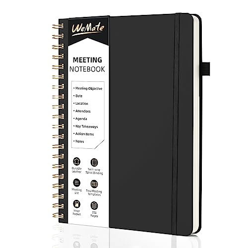 WEMATE 200 Seiten Meeting-Notizbuch für die Arbeit mit Maßnahmen, Bürobedarf für Besprechungsplaner, Besprechungsagenda-Aufzeichnungs-Spiralnotizbuch, B5 (26 × 18 cm) - Schwarz von WEMATE