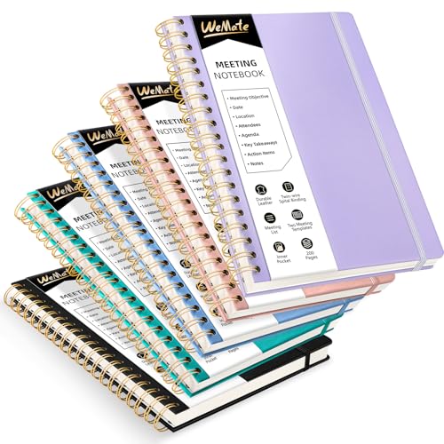 WEMATE 5 Besprechungsnotizbücher für die Arbeit mit Aktionselementen 200 Seiten, Bürobedarf zum Erstellen von Besprechungsnotizen 26 × 18 cm, Farbset 2 – Hellviolett, Blau, Roségold, Grün, Schwarz WEMATE 5 Besprechungsnotizbücher für die Arbeit mit Aktionselementen 200 Seiten, Bürobedarf zum Erstellen von Besprechungsnotizen 26 × 18 cm, Farbset 2 – Hellviolett, Blau, Roségold, Grün, Schwarz von WEMATE