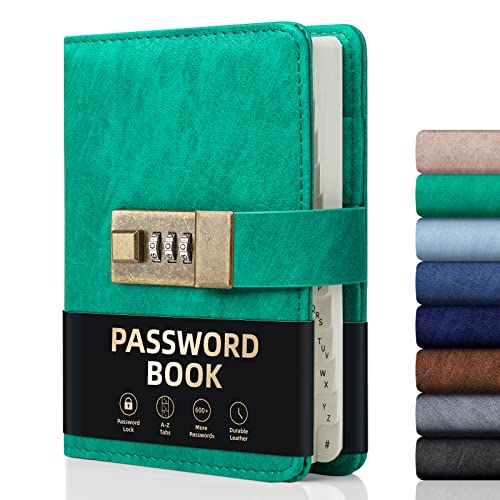 WEMATE Passwortbuch mit Schloss, Passwortbuch mit alphabetischen Registern, 600+ Passwortplatz, Logbuch mit Schloss von WEMATE