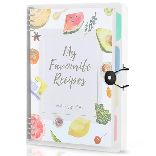 WEMATE Rezeptbuch zum Selberschreiben, rezeptordner 8 Ringen 28 x 21,6 cm, DIY kochbuch selbst schreiben mit 8 Trennblättern und 4 Aufklebern, Platz für bis zu 272 Rezepte von WEMATE