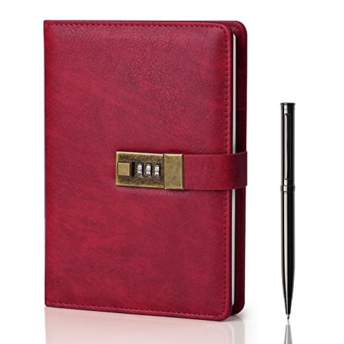 WEMATE Tagebuch mit Schloss, A5 PU Leder Journal mit Schloss 240 Seiten, Vintage Lock Journal mit Stift & Geschenkbox, abschließbares Tagebuch für Frauen & Männer, 8.6x5.8in Rosa von WEMATE