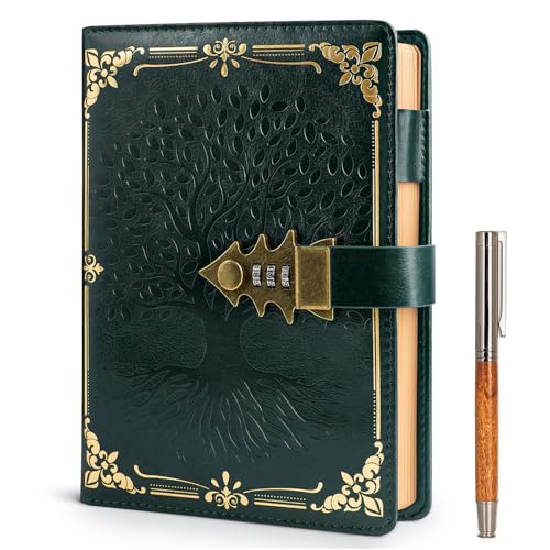 WEMATE Tagebuch mit Schloss und Geschenkbox, A5, 260 Seiten, nachfüllbar, Hardcover Passwort Notizbuch, Vintage Lock Journal, Mädchen, Männer, Studenten, 21,8 x 14,7 cm (Grün) von WEMATE