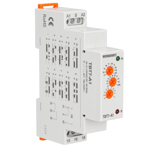 Wengart Verzögerungszeitrelais TBT7-A1,Zeitrelais mit 10 Funktionen und LED-Anzeigen,ACDC12–240V, 1SPDT,Geeignet für Anlässe, die eine Vielzahl von Verzögerungssteuerungsfunktionen Erfordern von WENGART