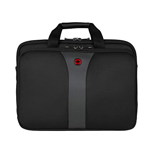 WENGER Legacy Laptop-Tasche zum Umhängen, Notebook bis 17 Zoll, Aktentasche, Organizer, 26 l, Damen Herren, Büro Business-Reisen Uni, Schwarz/Grau, 600655 von WENGER