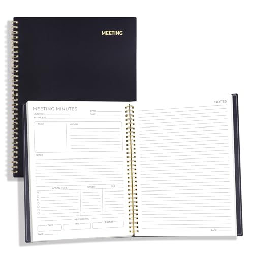 Half-Meeting & Half-Notes – 21,6 x 27,9 cm A4 Meeting-Notizbuch für Arbeitsorganisation – 160 Seiten Spiralprojektplaner für Notizen, Meeting-Agenda und Minutenplaner für Büro, Business, Männer und von WENHUI