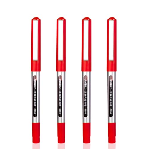 WENJION 4 Stück Rotstift für Lehrer 0,5mm Fineliner Rot Tintenroller Großes Fassungsvermögen Direktflusssystem Gelschreiber Flüssigtinte Kugelschreiber für Schule Büro Zuhause von WENJION
