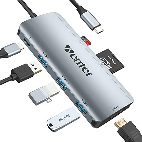 USB C Hub Multiport Adapter Macbook Pro 7 in 1 Adapter mit HDMI 4K, 3 USB 3.0 Ports, 100W Stromversorgung, SD/TF Kartenleser kompatibel - USB C Adapter Macbook Pro (Thunderbolt 3) von WENTER
