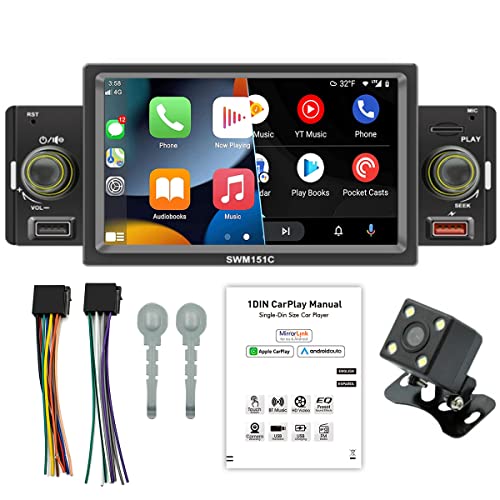 Kompatibel mit Apple CarPlay Android Auto Single Din Auto Stereo Bluetooth 5 Zoll Touchscreen Autoradio mit FM Radio Mirror Link für iOS Android USB TF Auto MP5 Player mit 4LED Rückfahrkamera von WEPARTICULAR