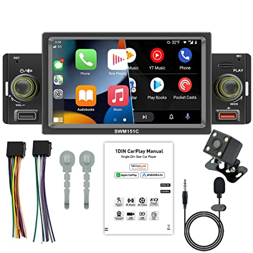 WEPARTICULAR Kompatibel mit Apple CarPlay Android Auto Autoradio Stereo Bluetooth 5 Zoll Touchscreen mit Radio FM Mirror Link USB TF Car MP5 Player mit Rückfahrkamera 4 LEDs und Mikrofon von WEPARTICULAR
