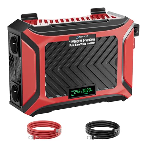 WERCHTAY Doppel Spannungswandler 24V/12V auf 230V 1000W/2000W, Wechselrichter Reiner Sinus 2000W/4000W Spitzenleistung, mit intelligentem Erkennungssystem, für RV, Wohnwagen, Haushaltsgeräten WERCHTAY Doppel Spannungswandler 24V/12V auf 230V 1000W/2000W, Wechselrichter Reiner Sinus 2000W/4000W Spitzenleistung, mit intelligentem Erkennungssystem, für RV, Wohnwagen, Haushaltsgeräten von WERCHTAY