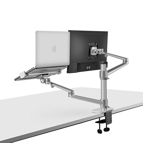 WERGON Noah Verstellbare Doppel-Desktop-Halterung - Ergonomische Flexibilität, schlankes Design & Kabelmanagement - Verbessert Produktivität & Komfort - Monitore bis zu 27" & Laptops 11-17" | Silber von WERGON