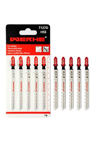 WERHE® Stichsägeblatt T127D 5 Stück für Metall Schnitte – für präzises Schneiden von Aluminiumblechen (3-15mm) – Metallsägeblatt für Stichsäge mit T Schaft Aufnahme – Zubehör Stichsäge von WERHE