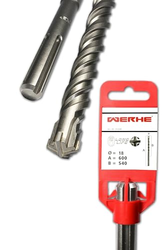 WERHE SDS MAX Betonbohrer 18 x 600 mm – Steinbohrer für bohrmaschine – Hammerbohrer zum Bohren in Beton und Ziegel – Vierfachschneide mit Doppelwendel und Hartmetall Spitze WERHE SDS MAX Betonbohrer 18 x 600 mm – Steinbohrer für bohrmaschine – Hammerbohrer zum Bohren in Beton und Ziegel – Vierfachschneide mit Doppelwendel und Hartmetall Spitze von WERHE