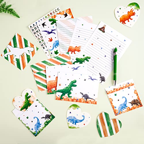 Dinosaurier Briefpapier-Set - 70 STÜCKE Schreibpapier Set für Kinder Jungen Weihnachten Geburtstagsgeschenke Briefpapier Umschläge Grußkarten Aufkleber Kugelschreiber von WERNNSAI