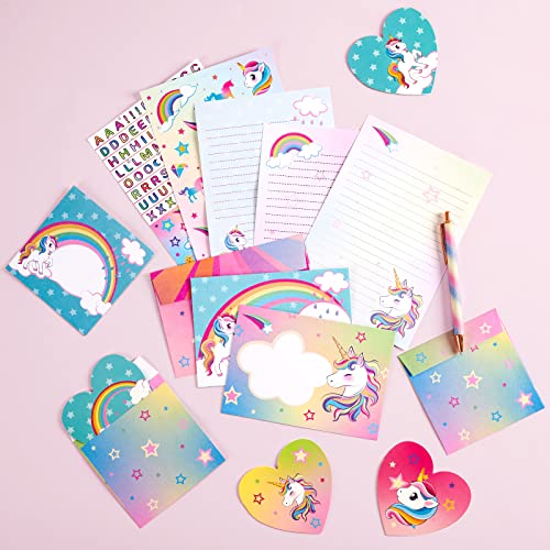 Einhorn Briefpapier Umschlag Set - 69 Blatt Briefpapier-Set für Mädchen Kinder Einhörner Geschenke für Mädchen Urkundenpapier mit Umschlägen Grußkarten Aufklebern Kugelschreiber Briefpapier Mädchen von WERNNSAI