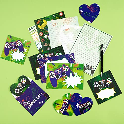 Videospiel Briefpapier mit Umschlag - 69 Stk Briefpapier Set mit Linien Briefpapier Umschlag Set für Kinder Jungen Weihnachten Geburtstag Briefblock Set mit Grußkarten Aufkleber Stift Geschenk von WERNNSAI