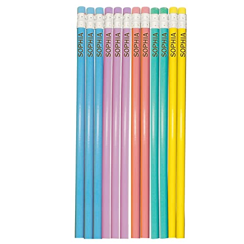 WERWAES Personalisierte Bleistifte, 12 Stück, mehrfarbig, dreieckig, Holzetui, HB-Bleistifte mit Radiergummi, individuell bedruckter Text oder Name durch Lasergravur, Bürobedarf oder Kindergeschenke von WERWAES