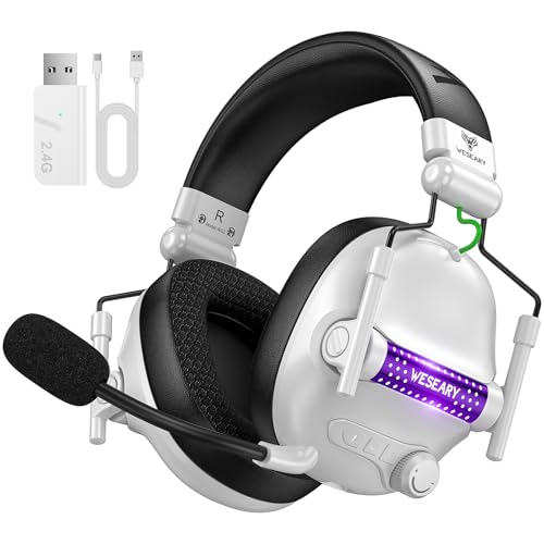 WESEARY Bluetooth Kopfhörer, 2,4G Wireless Gaming Headset mit Mikrofon für PS5, PS4, PC, Switch, Mac, Faltbarer Surround Sound Noise Cancelling mit LED Licht, Über 50 Stunden Akkulaufzeit von WESEARY