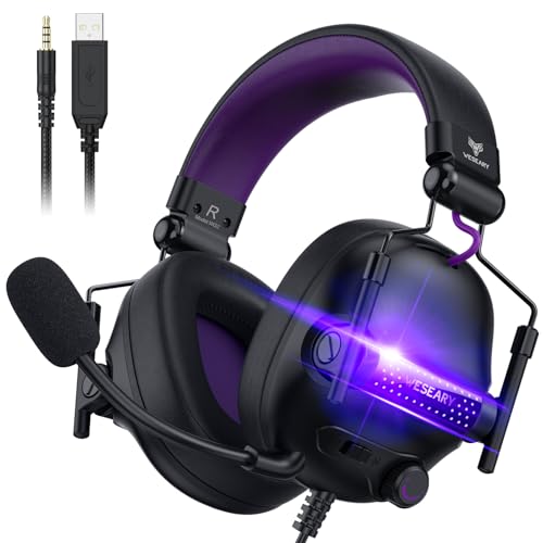 WESEARY Gaming Headset, PS5-Headset, Stereo Gaming Kopfhörer mit Mikrofon für PS5/PS4/PC/Xbox One/Switch, Headset mit 3,5 mm Buchse, RGB Licht WESEARY Gaming Headset, PS5-Headset, Stereo Gaming Kopfhörer mit Mikrofon für PS5/PS4/PC/Xbox One/Switch, Headset mit 3,5 mm Buchse, RGB Licht von WESEARY