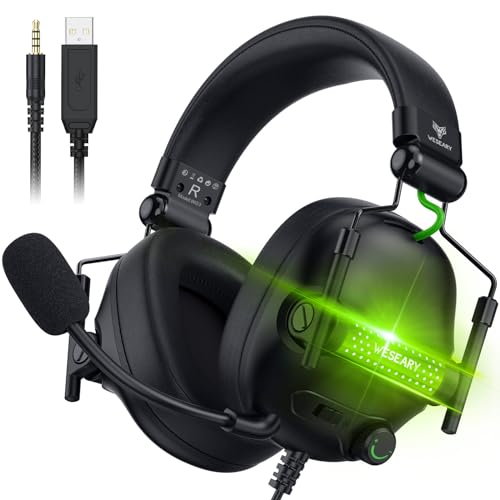 WESEARY Gaming Headset, PS5 Headset Stereo Gaming Headphones mit Mikrofon für PS4/PS5/PC/Xbox One/Switch, Headset mit 3,5mm Jack, RGB Licht von WESEARY