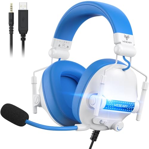 WESEARY Gaming Headset, PS5 Headset Stereo Gaming Headphones mit Mikrofon für PS4/PS5/PC/Xbox One/Switch, Headset mit weichen Memory Ohrpolstern, 3,5mm Jack, RGB Licht von WESEARY