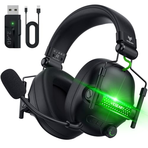 WESEARY WG2 Bluetooth Kopfhörer, 2,4G Wireless Gaming Headset mit Mikrofon für PS5, PS4, PC, Switch, Mac, Faltbarer 7.1 Surround Sound Noise Cancelling mit LED Licht, Über 50 Stunden Akkulaufzeit von WESEARY