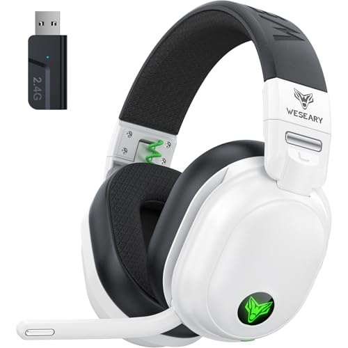 WESEARY WG3 Bluetooth Headset, 2,4G Wireless Gaming Headset mit Mikrofon für PS5, PS4, PC, Switch, Mac, Faltbarer Surround Sound Noise Cancelling Kopfhörer mit LED Licht, Über 50 Stunden Akkulaufzeit von WESEARY