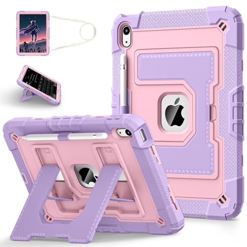 WESOROL CASE Kinderfreundliche iPad-Hülle für iPad (A16) 11. / 10. Generation 2025/2022, mit Schulterriemen/Stifthalter, strapazierfähig, stoßfest, für iPad der 11. / 10. Generation, Violett / Rotgold von WESOROL CASE