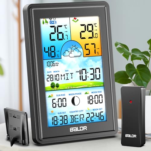 Wetterstation Funk mit Außensensor, Innen Aussen Digital Thermometer, Hydrometer Feuchtigkeit, Wettervorhersage, Wecker, Mondphase, Barometer, Wetterstation für Heim mit Adapter (5.9in Digitalanzeige) Wetterstation Funk mit Außensensor, Innen Aussen Digital Thermometer, Hydrometer Feuchtigkeit, Wettervorhersage, Wecker, Mondphase, Barometer, Wetterstation für Heim mit Adapter (5.9in Digitalanzeige) von WEST STORY