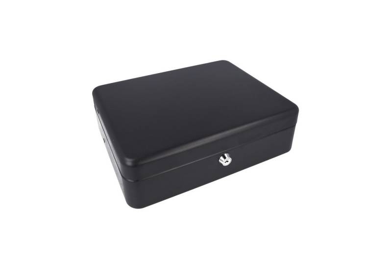 WESTCOTT Geldkassette Kasse abschließbar (groß, 30cm) Schwarz inkl. 2 Schlüssel, 4 Scheinfächer und Münzzählbrett zur Bargeldorganisation von WESTCOTT